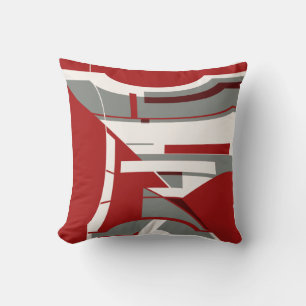 Cojín Decorativo Arte abstracto geométrico gris rojo oscuro contemp