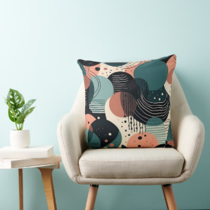 Cojín Decorativo Arte abstracto naval coral azul verdoso con pincel