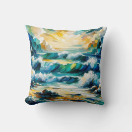 Cojín Decorativo Arte abstracto pintado de olas del océano y amanec
