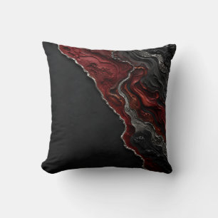 Cojín Decorativo Arte abstracto volcánico rojo carmesí oscuro y tem