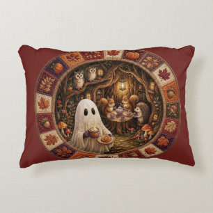 Cojín Decorativo Arte acogedor de té de fantasmas otoñales en el bo