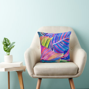 Cojín Decorativo Arte acuarela canina hojas tropicales