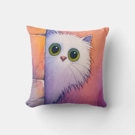 Cojín Decorativo Arte Acuarela Caprichoso Gatito Rosa Sonrojado
