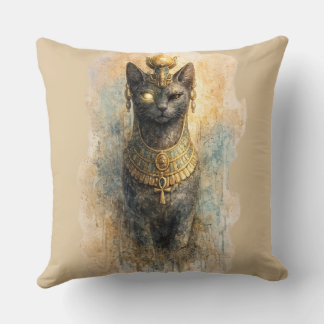 Cojín Decorativo Arte acuarela de la diosa felina Bastet del antigu