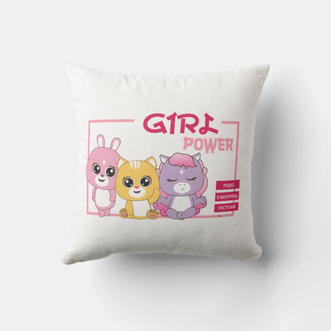 Cojín Decorativo Arte Adorable Animal Frienz Imprimir: Poder Chica (Reverso)