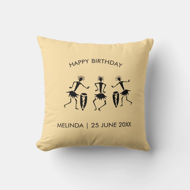 Cojín Decorativo Arte africano, danza feliz (Anverso)