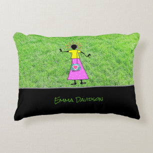 Cojín Decorativo Arte africano, hierba verde, Chica educado y elega