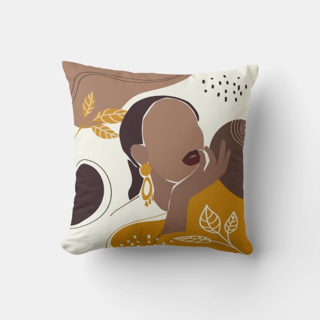 Cojín Decorativo Arte afroamericano, impresión de Chica foliar, muj (Anverso)