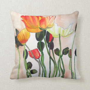 Cojín Decorativo Arte anaranjado de la flor del watercolour de las