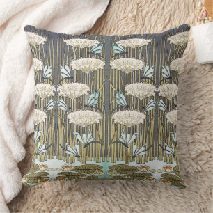 Cojín Decorativo Arte Antiguo de Libélula y Lirio Verde Salvia