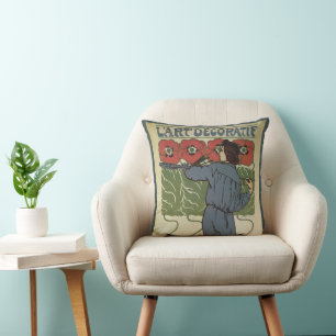 Cojín Decorativo Arte antiguo modernista, artista pintando flores d