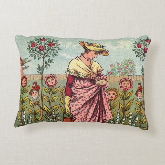 Cojín Decorativo Arte Antiguo Mujer Flor Crecimiento Jardín (Reverso)