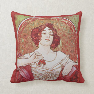 Cojín Decorativo Arte Antiguo Rojo Vintage Nouveau de Alphonse Much