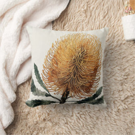 Cojín Decorativo Arte botánico de flor de Banksia en acuarela
