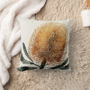 Cojín Decorativo Arte botánico de flor de Banksia en acuarela