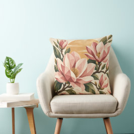 Cojín Decorativo Arte Botánico de Magnolia Rosa Rubor