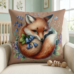 Cojín Decorativo Arte Botánico de Zorro Floral del Bosque