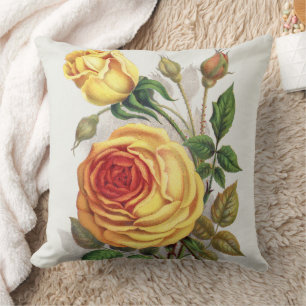 Cojín Decorativo Arte Botánico Vintage Atardecer Rosa Amarillo y Na