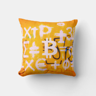Cojín Decorativo Arte Callejero de Bitcoin (Pintura Naranja No. 5)