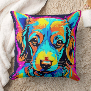 Cojín Decorativo Arte Canino de Lata de Pop de Color Eléctrico