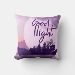 Cojín Decorativo Arte caprichoso de buena noche de luna púrpura