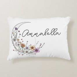 Cojín Decorativo Arte Celestial Personalizado de Media Luna Floral