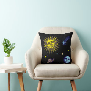 Cojín Decorativo Arte Celestial Retro Sol Luna Estrellas Planeta Co