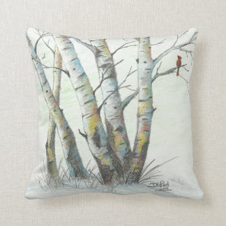 Cojín Decorativo Arte coloreado abedules del lápiz del invierno