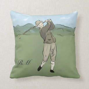 Cojín Decorativo Arte con monograma del golf del estilo del vintage