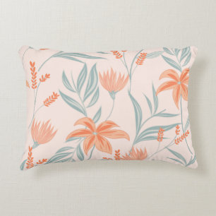 Cojín Decorativo Arte con vibrante patrón floral naranja y verde