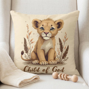 Cojín Decorativo Arte cristiano adorable cachorro de león cita de f