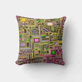 Cojín Decorativo Arte cuadrado rosa y amarillo geométrico