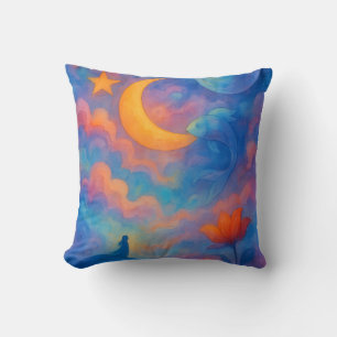 Cojín Decorativo Arte de acuarela de fantasía de luna y estrellas s