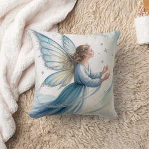 Cojín Decorativo Arte de acuarela de hada de nieve de invierno 