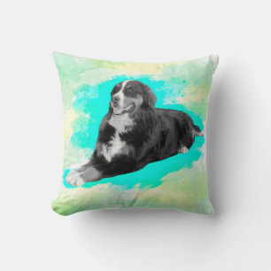 Cojín Decorativo Arte de acuarela de perro de montaña de Bernese