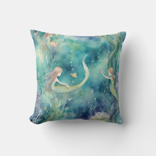 Cojín Decorativo arte de acuarela de sirenas