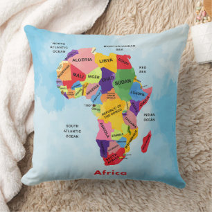 Cojín Decorativo Arte de acuarela en Africa Map