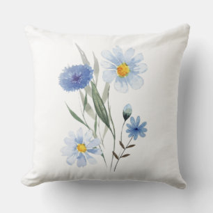 Cojín Decorativo Arte de Acuarela Floral Azul Elegante ramo de fl