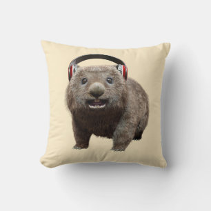 Cojín Decorativo Arte de amante de la música con wombat lindo y aur
