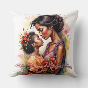 Cojín Decorativo Arte de amor del día de la madre en estilo acuarel