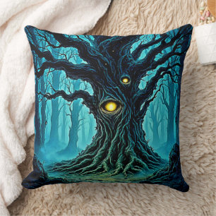 Cojín Decorativo Arte de árbol ocular de bosque místico