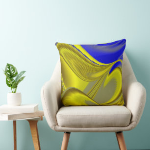 Cojín Decorativo Arte de arcoíris abstracto 3D en azul amarillo dor