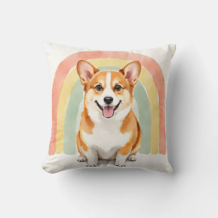 Cojín Decorativo Arte de Arcoíris Acuarela Corgi
