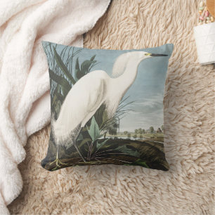 Cojín Decorativo Arte de ave garceta nevada Audubon vintage