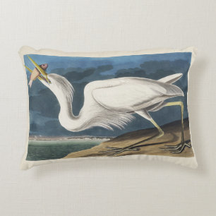 Cojín Decorativo Arte de ave Garza Blanca de Audubon vintage
