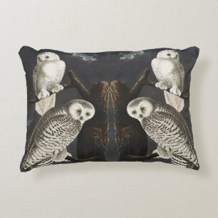 Cojín Decorativo Arte de ave nocturna de búho nevado Audubon vintag