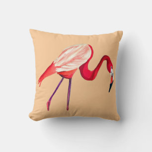 Cojín Decorativo arte de aves acuáticas flamingo naranja