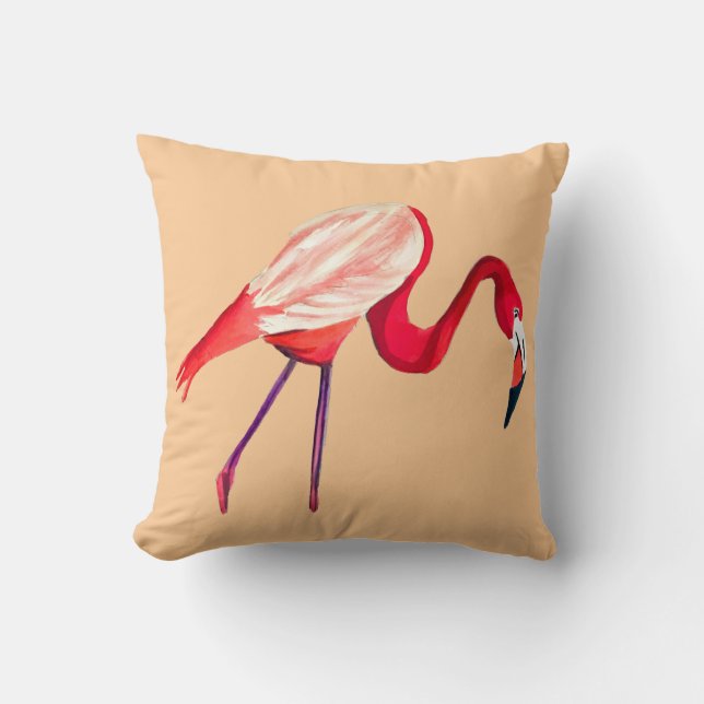Cojín Decorativo arte de aves acuáticas flamingo naranja (Anverso)