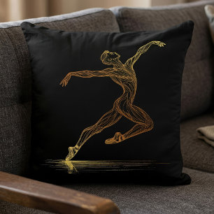 Cojín Decorativo Arte de ballet de línea dorada Bailarín elegante I