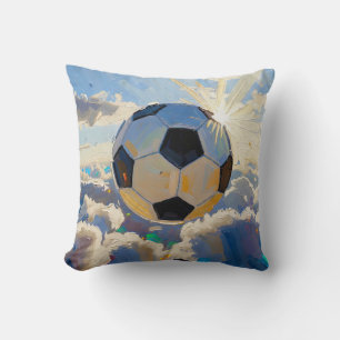 Cojín Decorativo Arte de Balón de Fútbol Volador (Pintura al Óleo N
